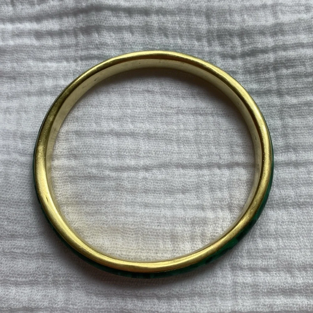 Malachite Brass Bangle Green Vintage Gold‎ Bracelet - Picture 12 of 17
